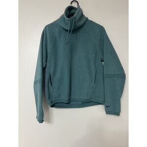 NIKE Sweatshirt Womens Teal Therma Fleece Cowl Neck Athleisure Athletic Size XS